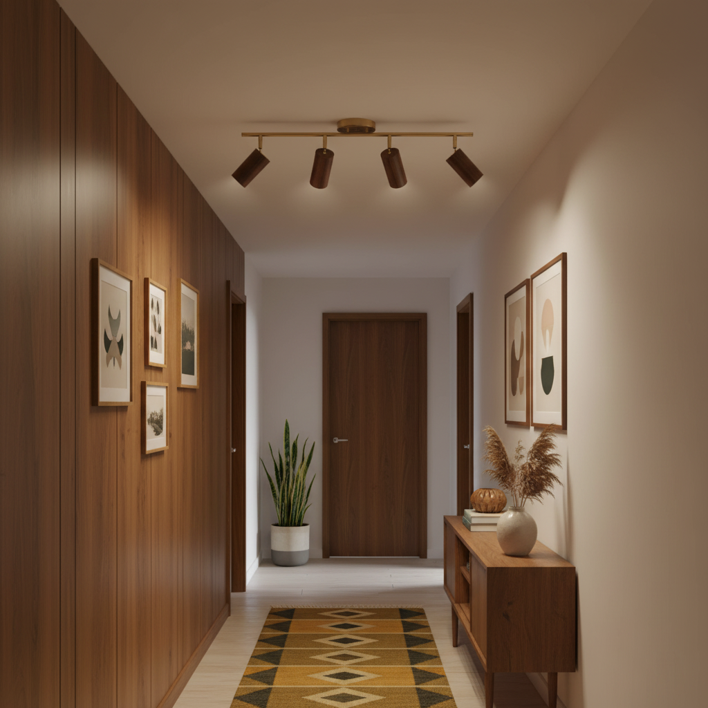Track Light Walnut Wood Adjustable 31.4 in Multi-Head Ceiling Fixture Gold Finish Living Room Kitchen Hallway Lighting | Thomler