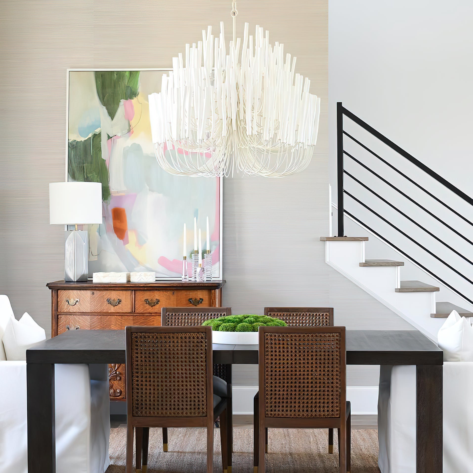 Chandelier Metal 20 in Ivory Modern Dining Room Ceiling Light Decorative Fixture | Thomler
