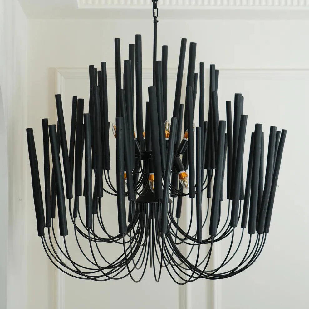 Chandelier Wood Metal 31.5 in Round Whitewash Living Room Dining Bedroom Lighting Fixture | Thomler