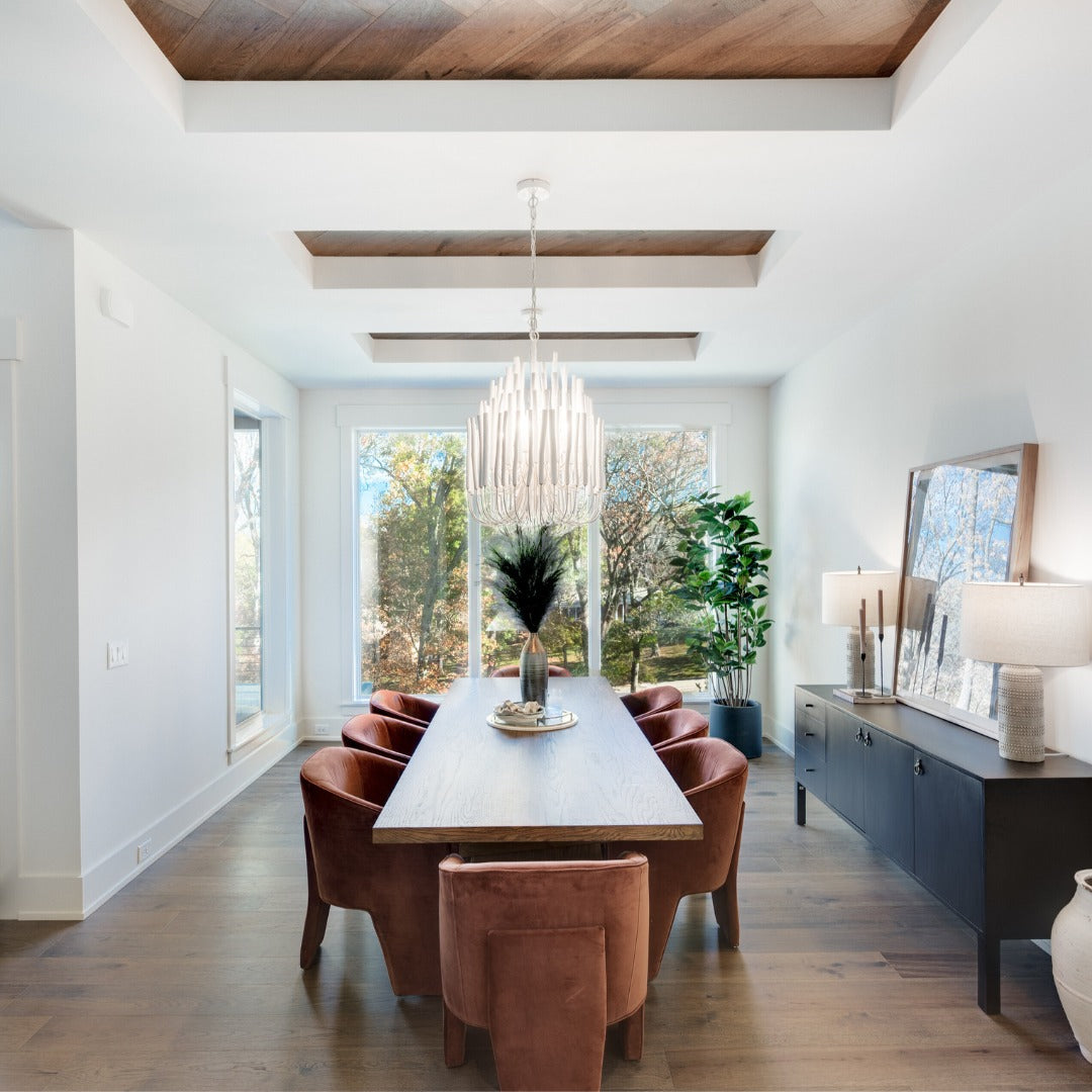Chandelier Metal 20 in Ivory Modern Dining Room Ceiling Light Decorative Fixture | Thomler
