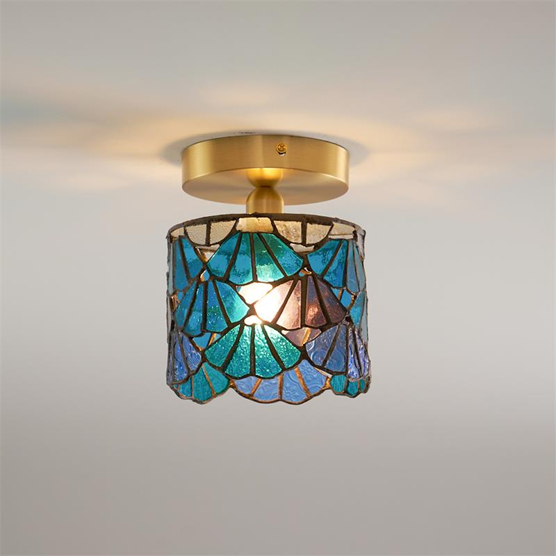 Ceiling Light Glass Mosaic 20.0 cm E14 Blue Pink Bathroom Hallway Decorative Lamp Atmosphere Accent Lighting | Thomler