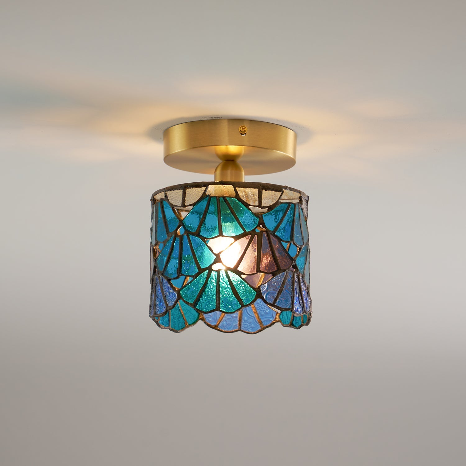 Ceiling Light Glass Stained 5.3 in Vintage Bathroom Bedroom Fixture Blue Pink Decorative Lighting | Thomler