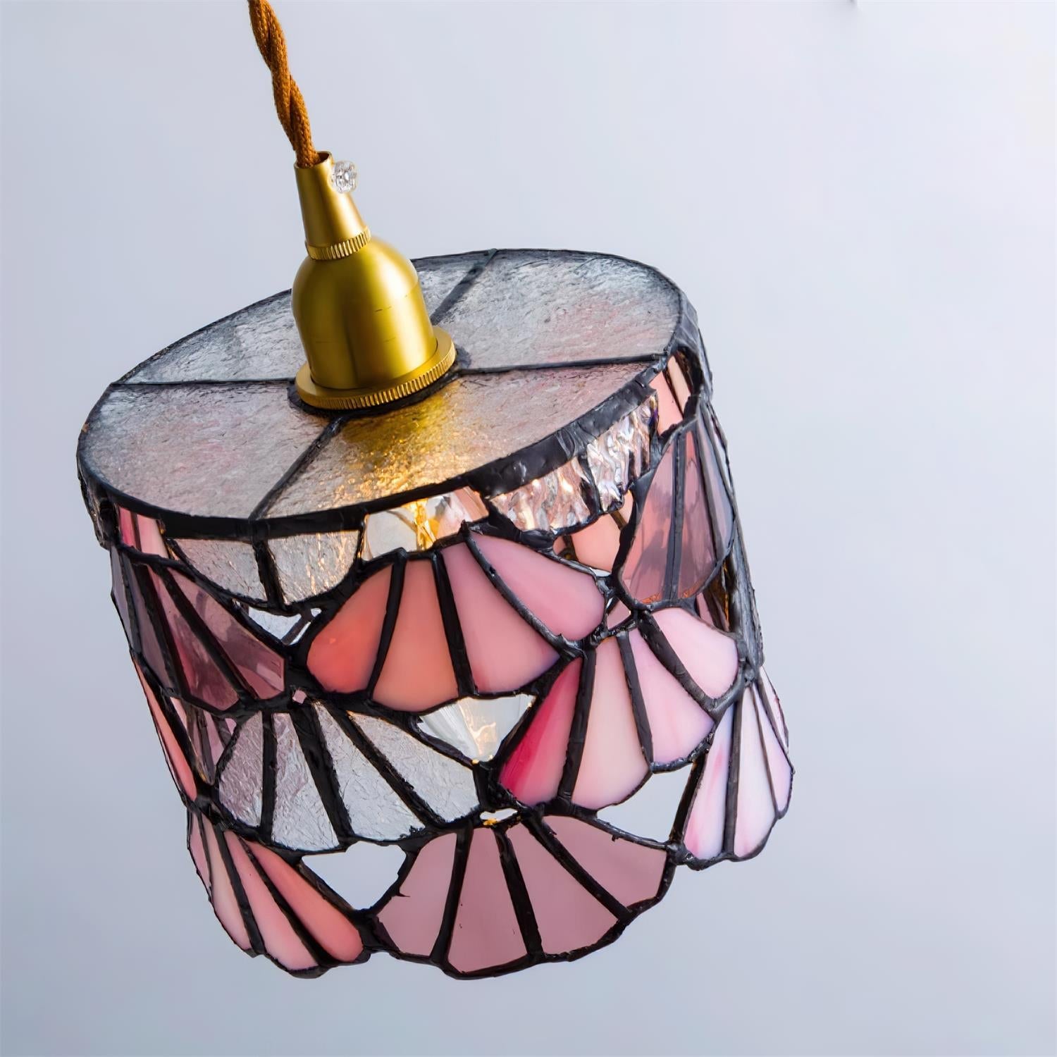 Pendant Light Glass 5.3 in Blue Pink Brass Stained Ceiling Lamp Vintage Home Dining Room Kitchen Lighting | Thomler