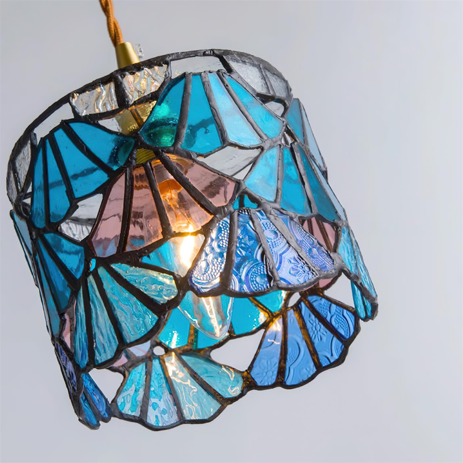Pendant Light Glass 5.3 in Blue Pink Brass Stained Ceiling Lamp Vintage Home Dining Room Kitchen Lighting | Thomler