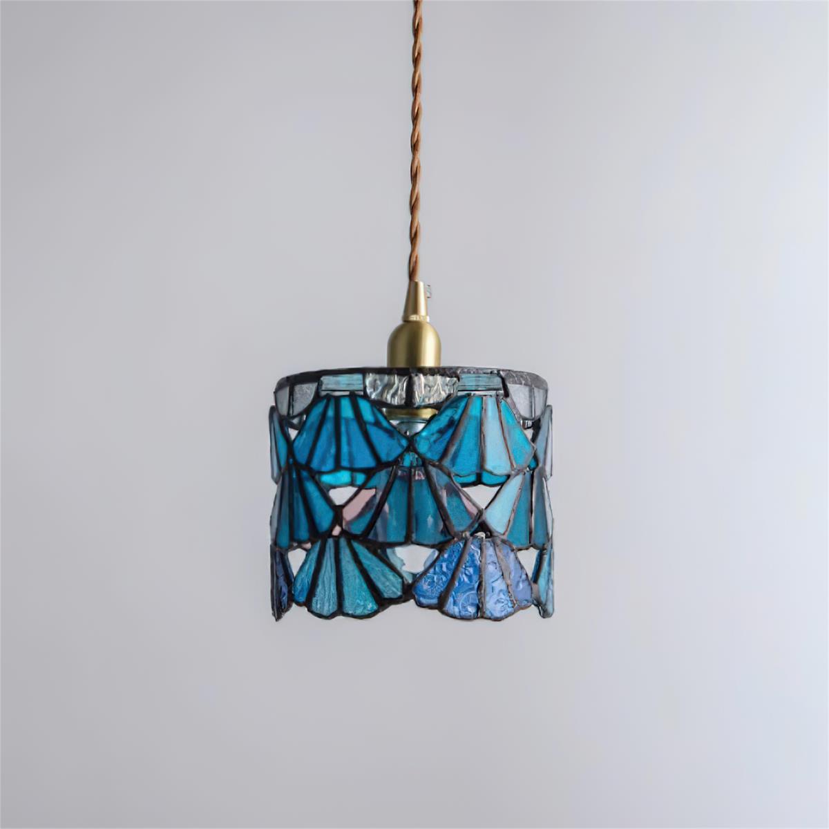 Pendant Light Glass 5.3 in Blue Pink Brass Stained Ceiling Lamp Vintage Home Dining Room Kitchen Lighting | Thomler