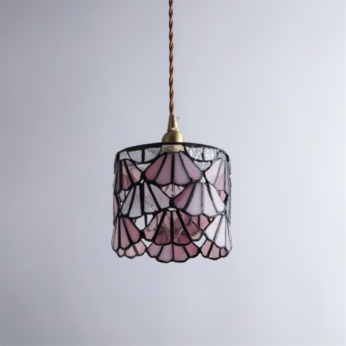 Pendant Light Glass 5.3 in Blue Pink Brass Stained Ceiling Lamp Vintage Home Dining Room Kitchen Lighting | Thomler