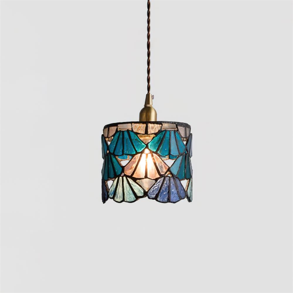 Pendant Light Glass 5.3 in Blue Pink Brass Stained Ceiling Lamp Vintage Home Dining Room Kitchen Lighting | Thomler