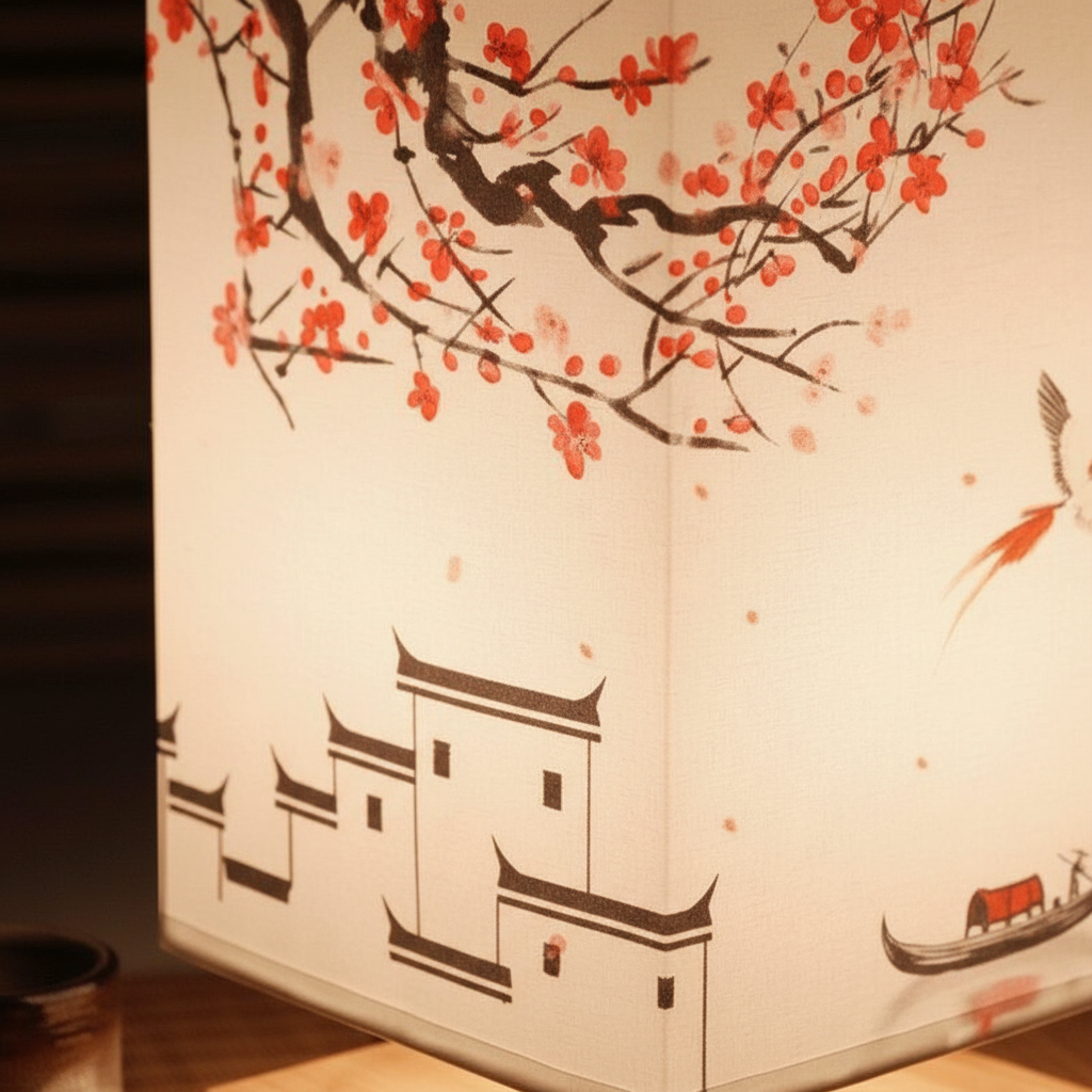 Table Lamp Wood Fabric Shade 27.9 cm Natural Bedroom Nightstand Japandi Scandinavian Mood Lighting Desk Lamp | Thomler