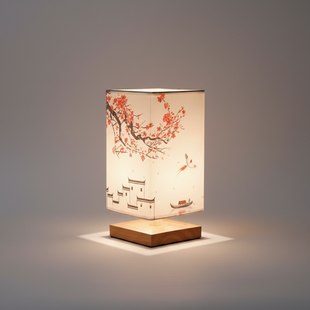 Table Lamp Wood Fabric Shade 27.9 cm Natural Bedroom Nightstand Japandi Scandinavian Mood Lighting Desk Lamp | Thomler