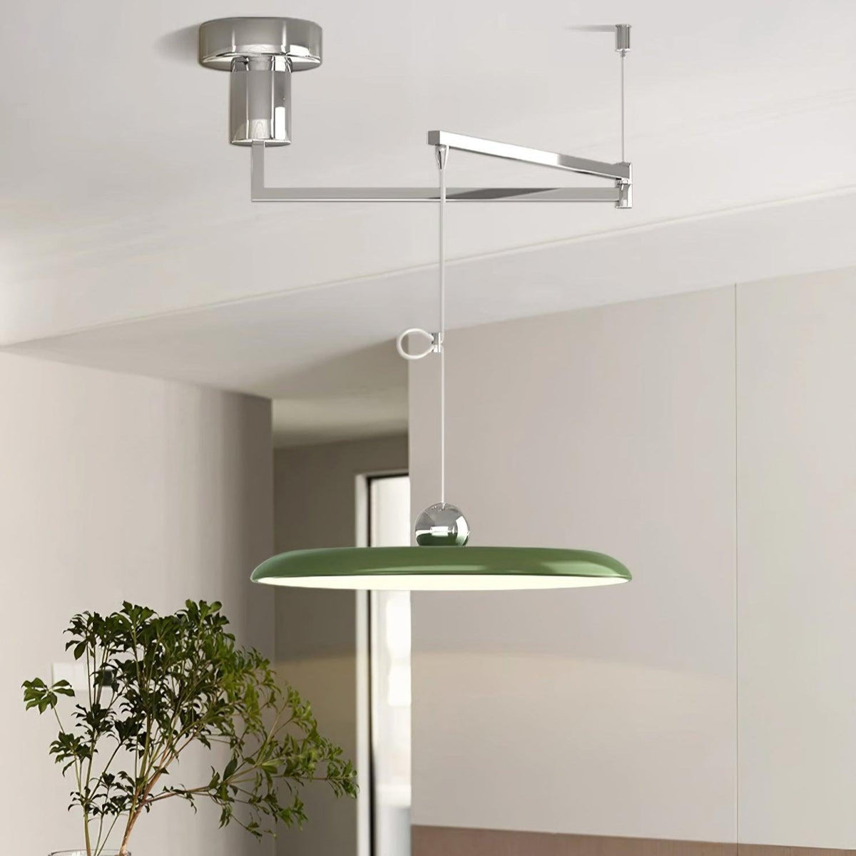 Adjustable Swing Arm Pendant Light with Round Metal Shade for Kitchen Island & Workspace | Thomler