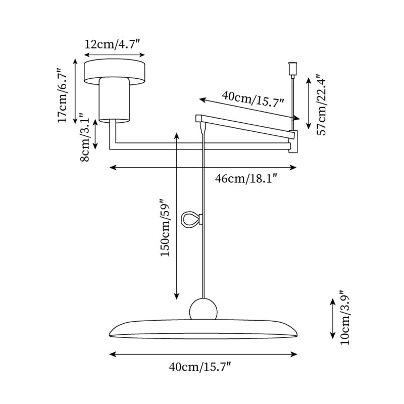 Adjustable Swing Arm Pendant Light with Round Metal Shade for Kitchen Island & Workspace | Thomler