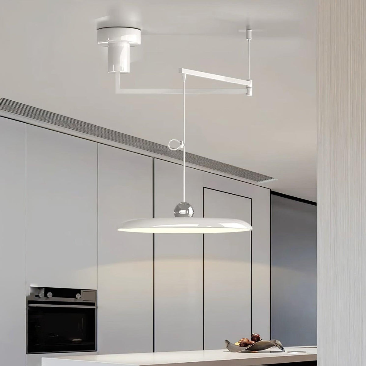 Adjustable Swing Arm Pendant Light with Round Metal Shade for Kitchen Island & Workspace | Thomler