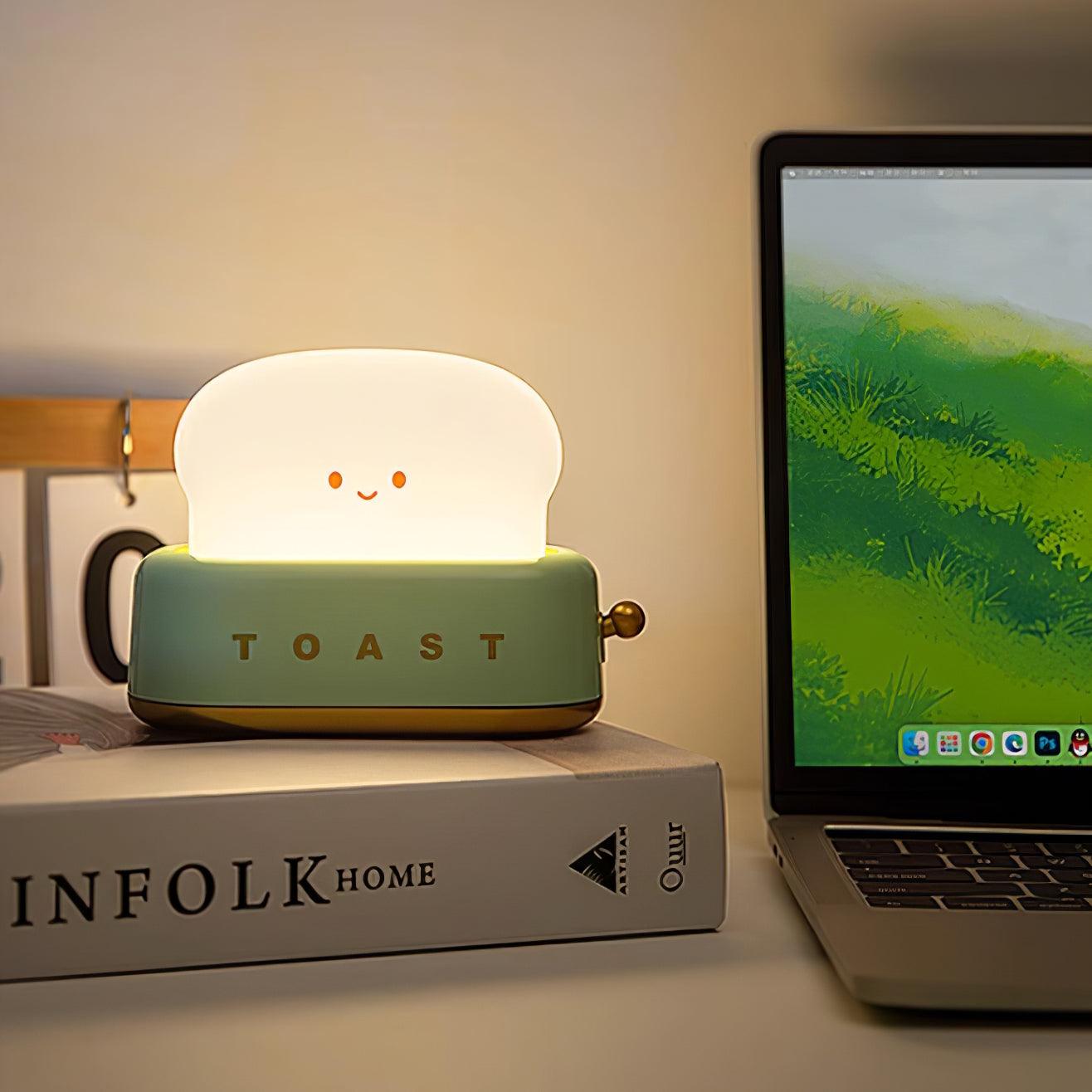Night Light Plastic Toaster Shape 5.3 in Warm White Bedroom Desk Decorative Lamp USB LED Compact Portable | Thomler