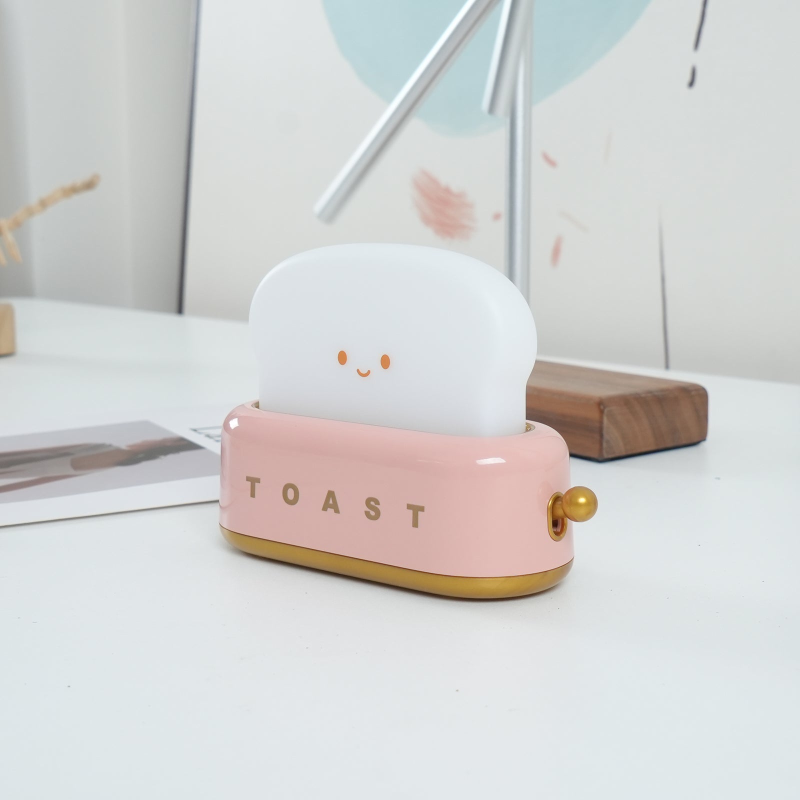 Night Light Plastic Toaster Shape 5.3 in Warm White Bedroom Desk Decorative Lamp USB LED Compact Portable | Thomler