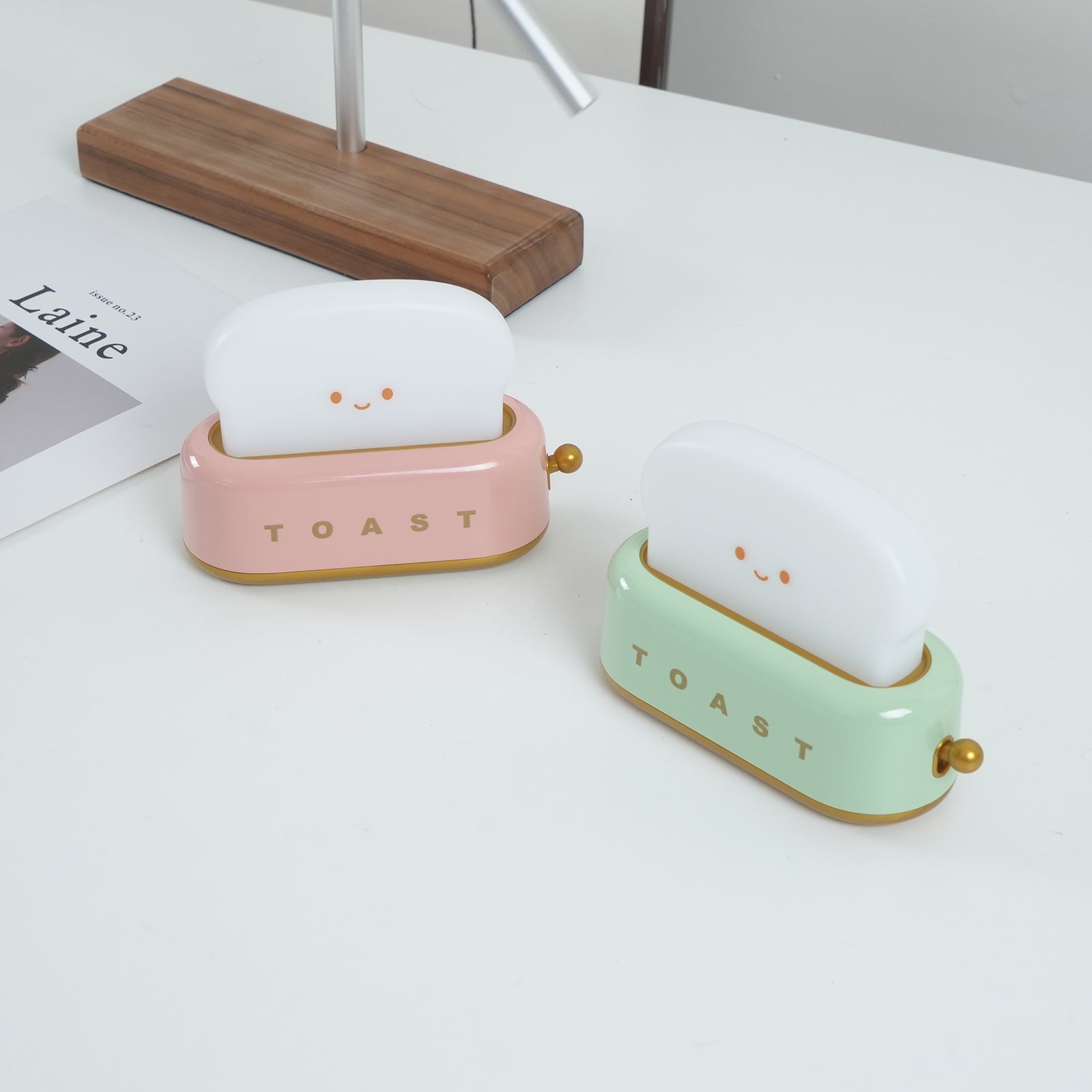 Night Light Plastic Toaster Shape 5.3 in Warm White Bedroom Desk Decorative Lamp USB LED Compact Portable | Thomler