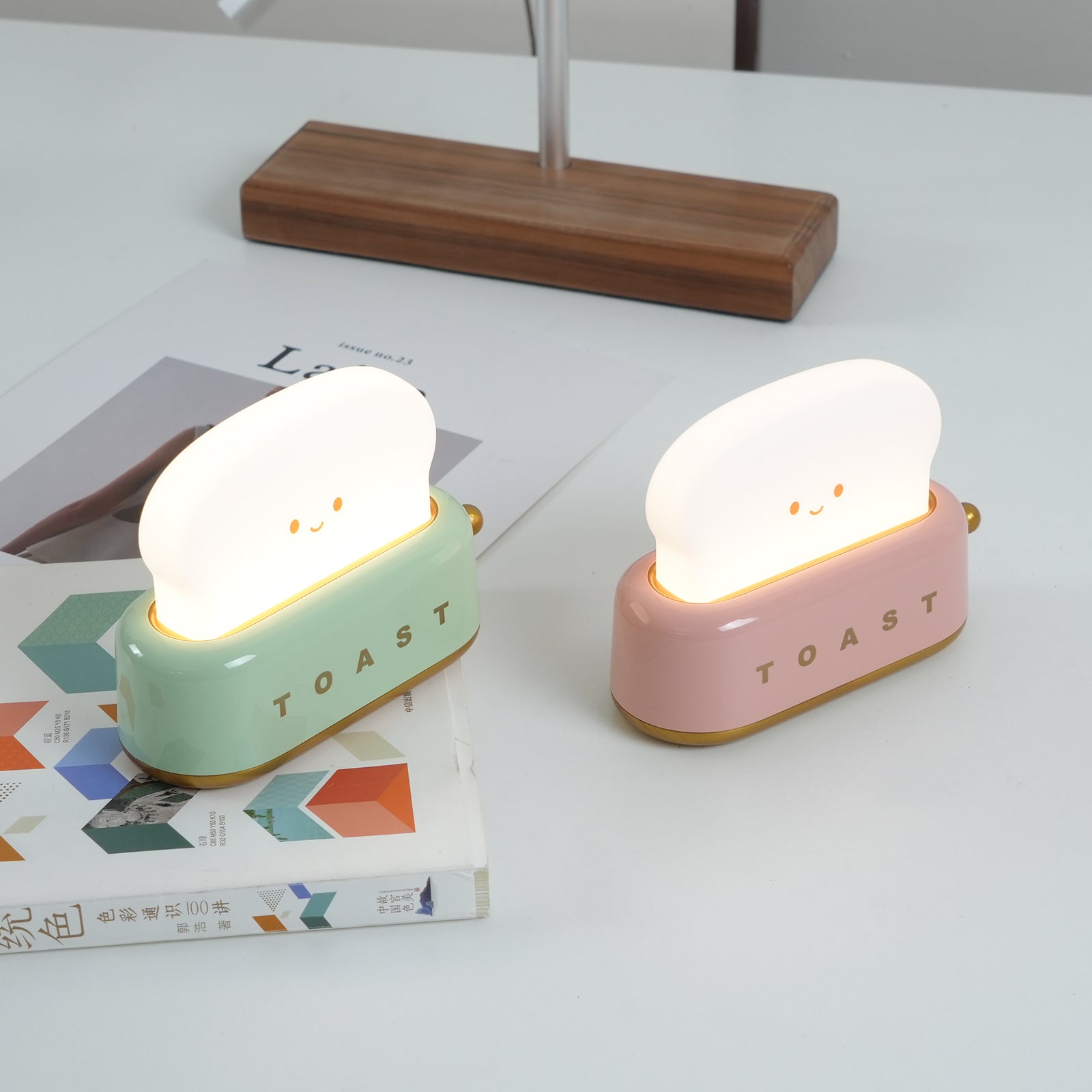 Night Light Plastic Toaster Shape 5.3 in Warm White Bedroom Desk Decorative Lamp USB LED Compact Portable | Thomler