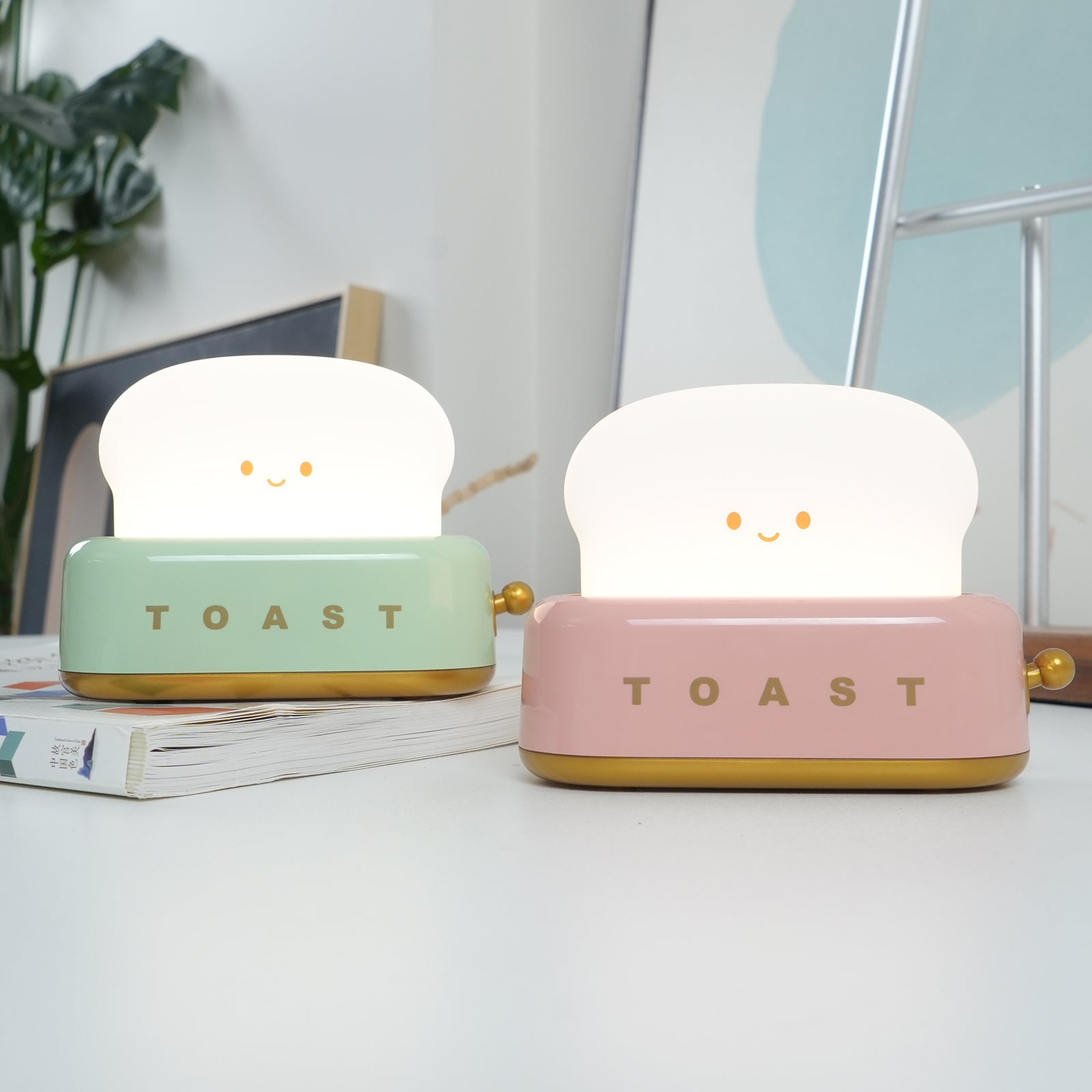 Night Light Plastic Toaster Shape 5.3 in Warm White Bedroom Desk Decorative Lamp USB LED Compact Portable | Thomler