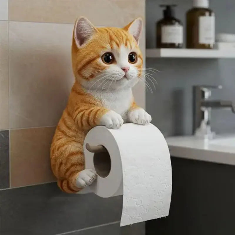 Toilet Roll Holder Resin 22.0 cm Cat Design Wall Mounted Bathroom Decor Toilet Paper Storage Organiser | Thomler