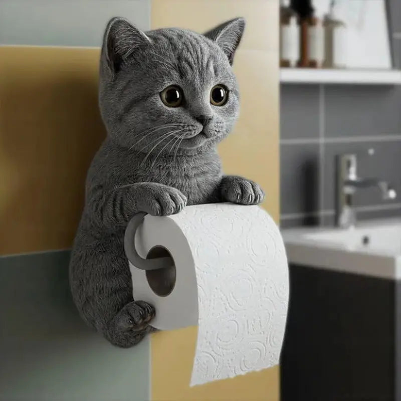 Toilet Roll Holder Resin 22.0 cm Cat Design Wall Mounted Bathroom Decor Toilet Paper Storage Organiser | Thomler