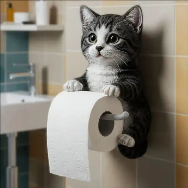 Toilet Roll Holder Resin 22.0 cm Cat Design Wall Mounted Bathroom Decor Toilet Paper Storage Organiser | Thomler