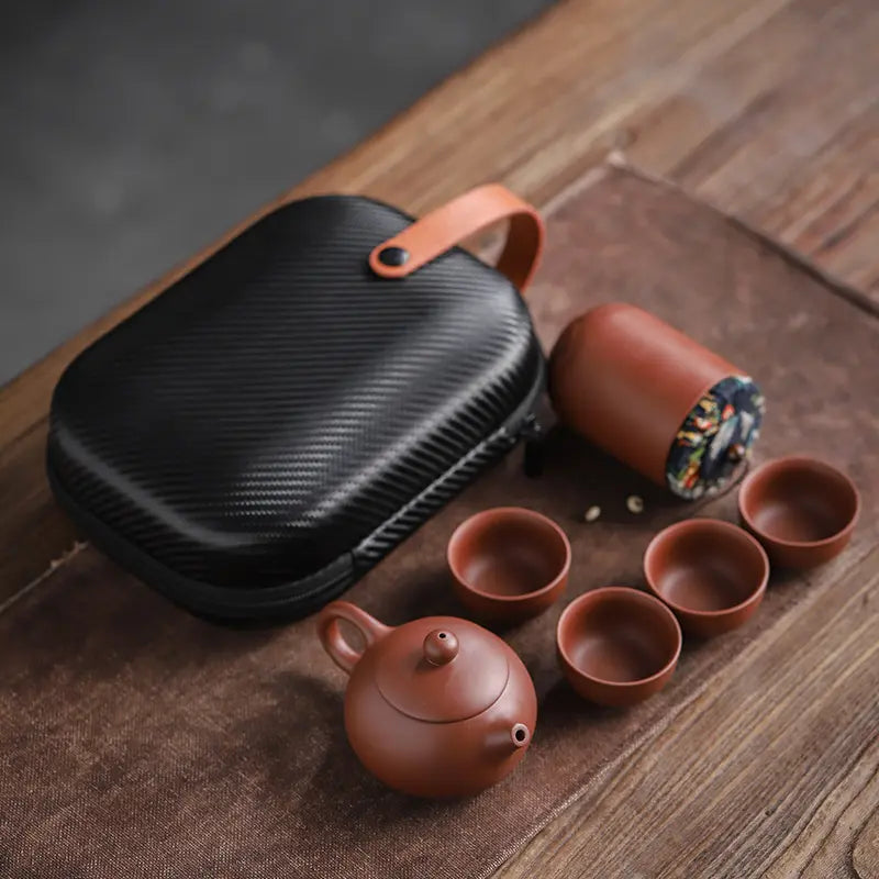Tea Set Handmade Ceramic 160 ml 5.6 fl oz Portable Travel Case Camping Home Tea Ceremony Gift Set | Thomler
