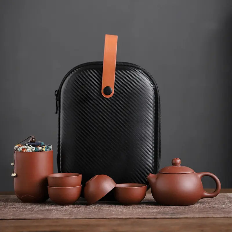 Tea Set Handmade Ceramic 160 ml 5.6 fl oz Portable Travel Case Camping Home Tea Ceremony Gift Set | Thomler