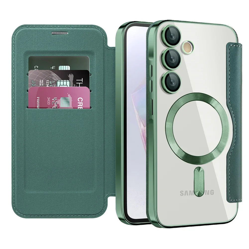 Clear Folio Card Holder Phone Case for Samsung Galaxy S22 S23 S24 S25 S26 with MagSafe Ring & Full-Screen Cover | Thomler