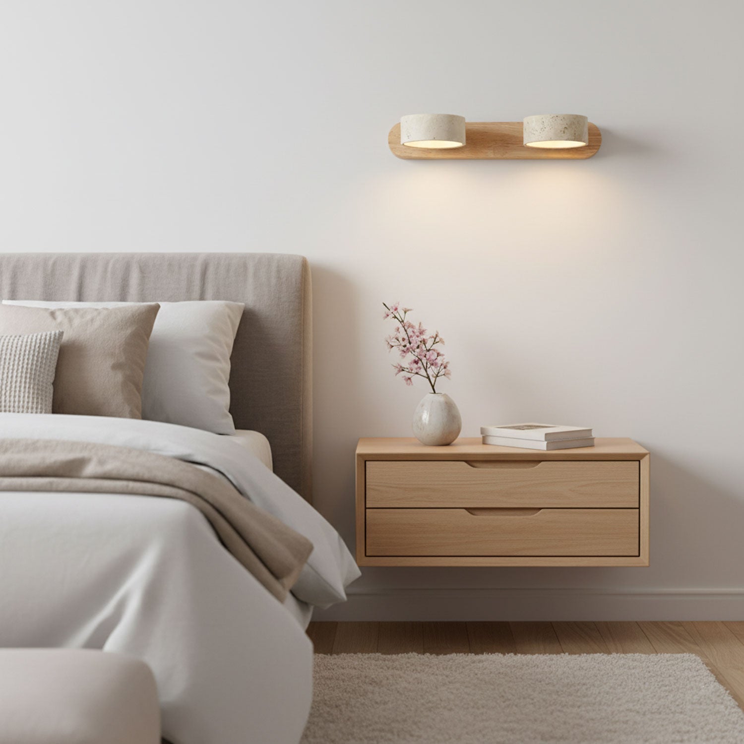 Travertine Duo Wall Light 12.6 in Yellow Stone 2-Lights Bedroom Hallway Living Room Decorative Lighting | Thomler