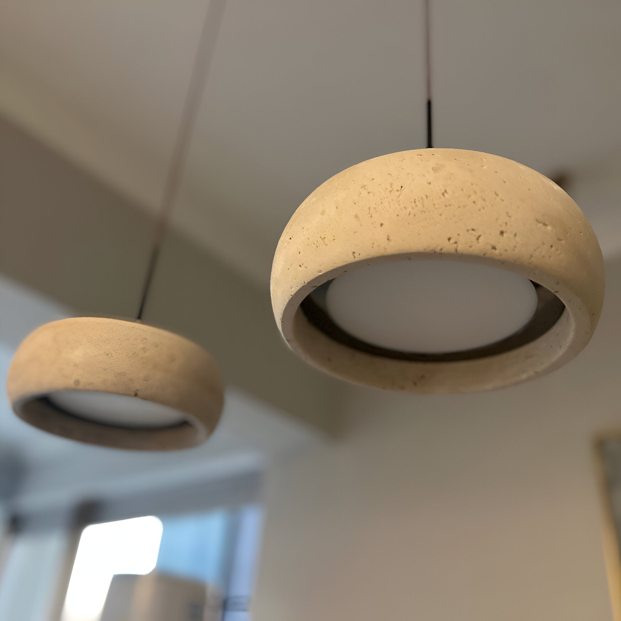Pendant Light Travertine Stone 7.9 in Yellow Dining Room Kitchen Island Hanging Ceiling Lamp Adjustable Cord | Thomler