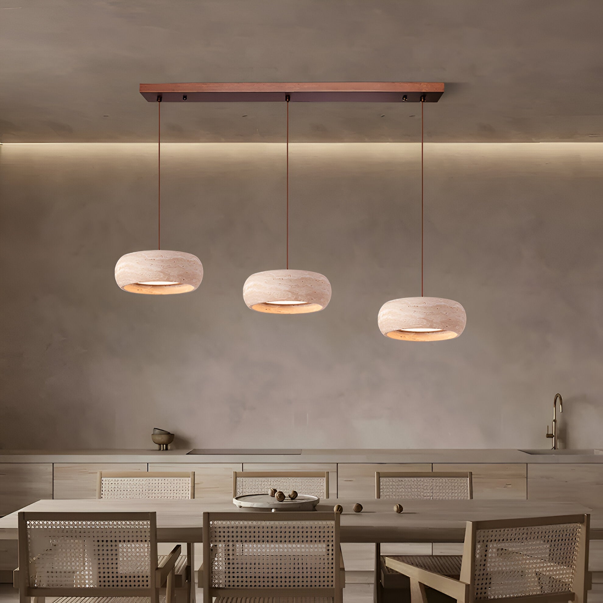 Pendant Light Travertine Stone 7.9 in Yellow Dining Room Kitchen Island Hanging Ceiling Lamp Adjustable Cord | Thomler