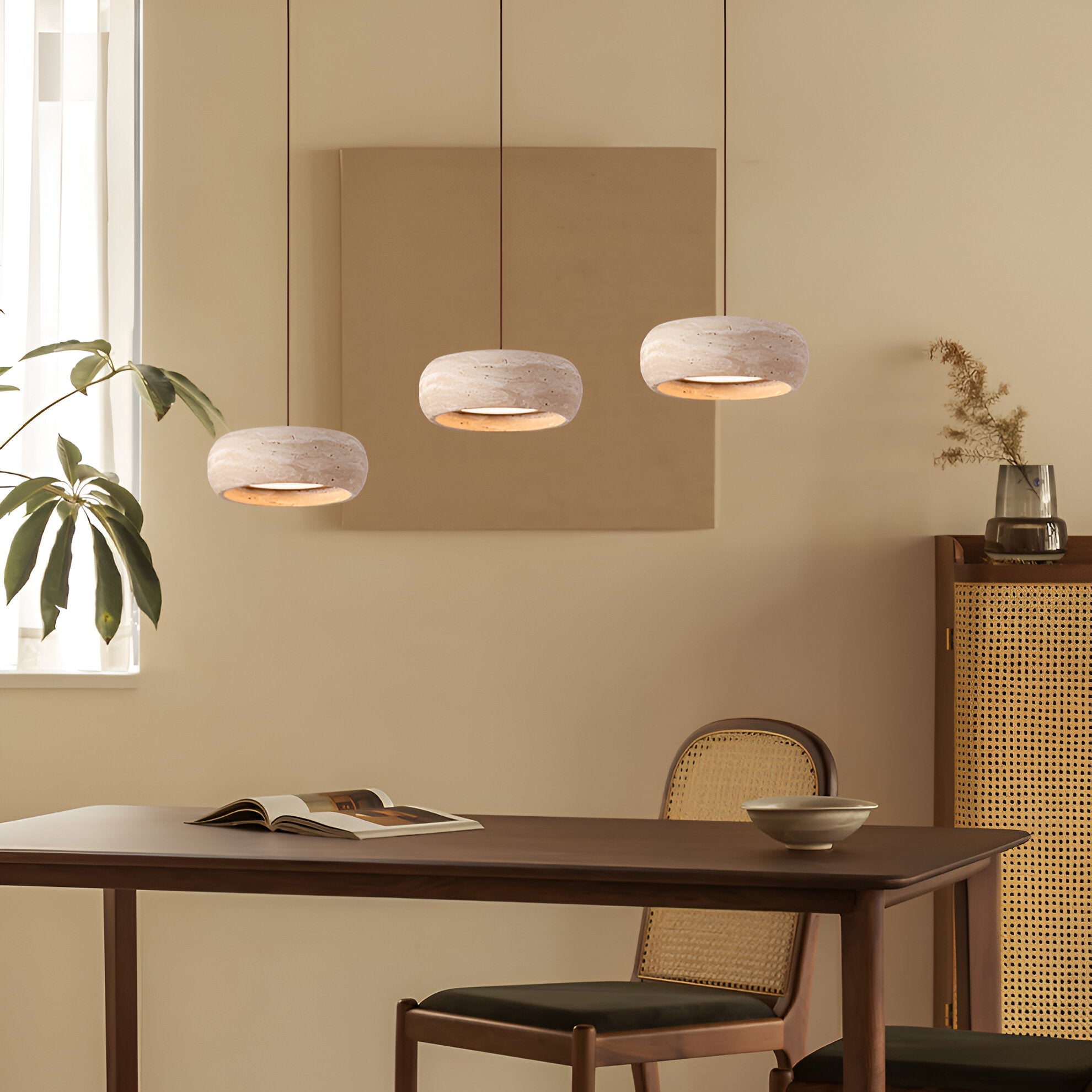 Pendant Light Travertine Stone 7.9 in Yellow Dining Room Kitchen Island Hanging Ceiling Lamp Adjustable Cord | Thomler