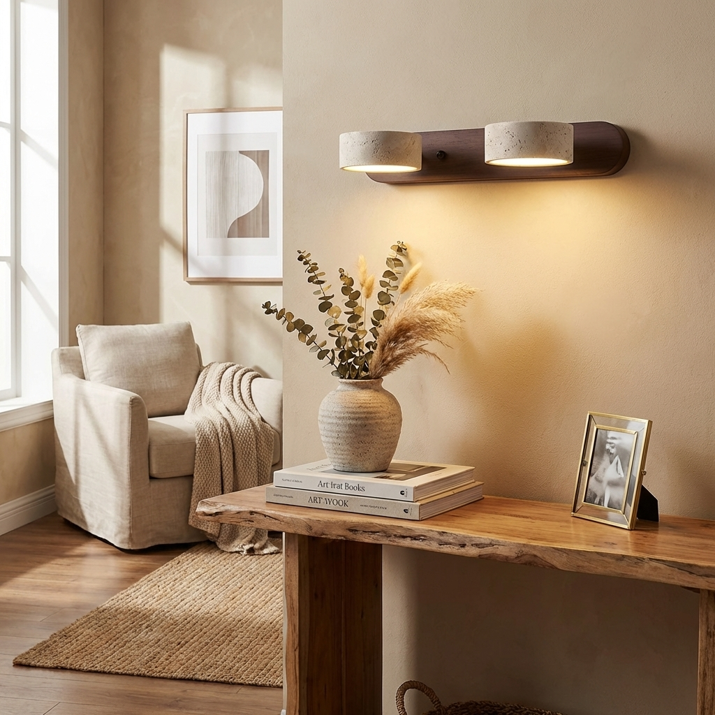 Travertine Duo Wall Light 12.6 in Yellow Stone 2-Lights Bedroom Hallway Living Room Decorative Lighting | Thomler