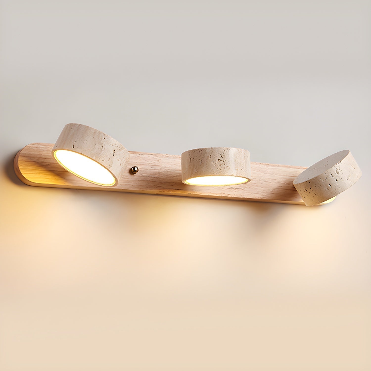 Wall Lamp Travertine Wood Integrated LED Dimmable Bedroom Hallway Living Room Ambient Lighting Fixture | Thomler