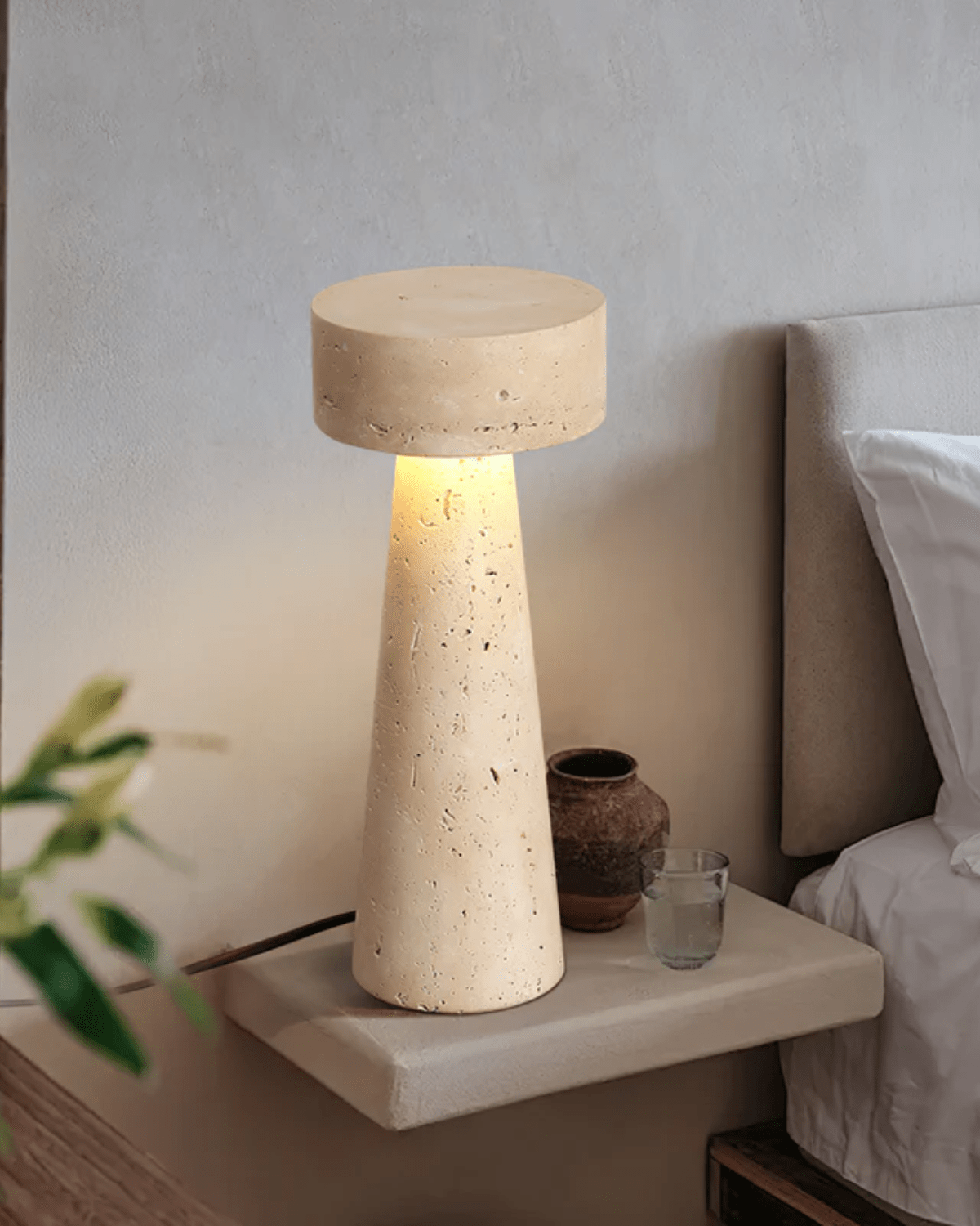 Tafellamp Travertin Natuursteen Kolom Design 30cm Beige Sfeerverlichting | Sansoti