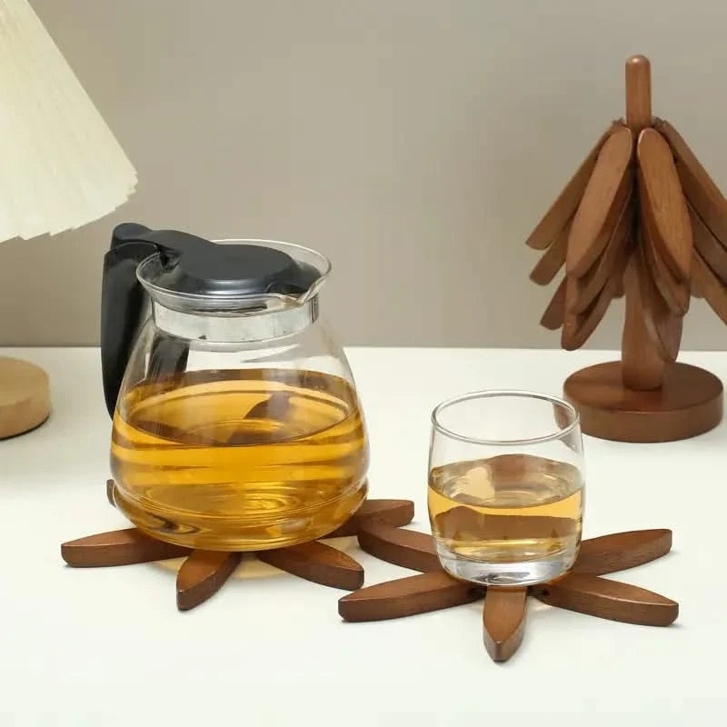 Evergreen Silhouette Wood Drink Mat Set – Natural Heat-Safe Table Protectors for Coffee Mugs & Tea Cups | Thomler