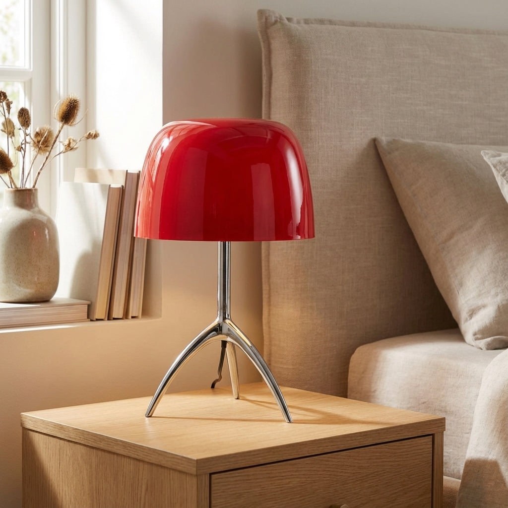 Table Lamp Iron 45.0 cm Copper Finish Red Bedroom Bedside Reading Light Modern Mid Century Decorative Accent | Thomler