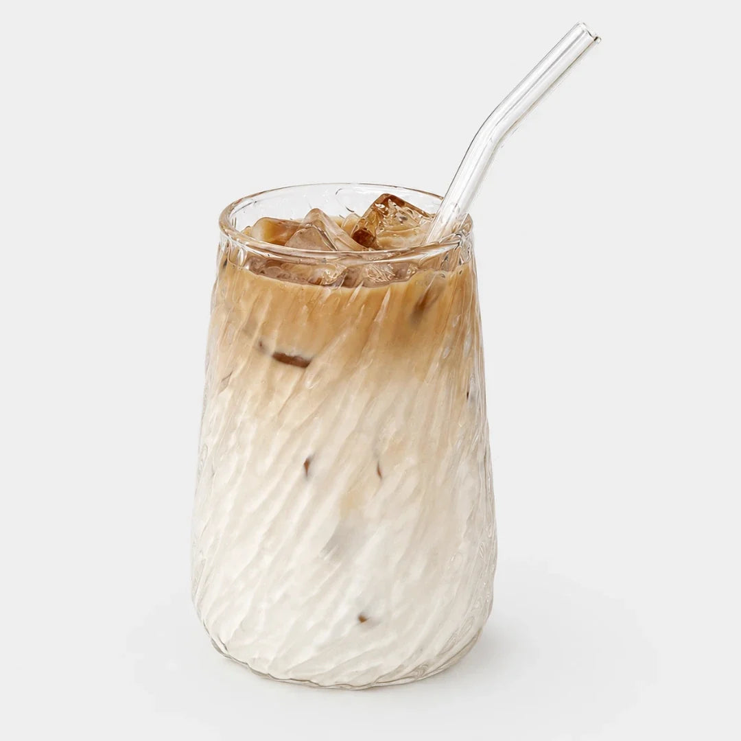 Spiral Ribbed Glass Tumbler with Reusable Straw – 13.5 oz Handcrafted Drinking Cup for Iced Coffee, Tea & Cocktails | Thomler