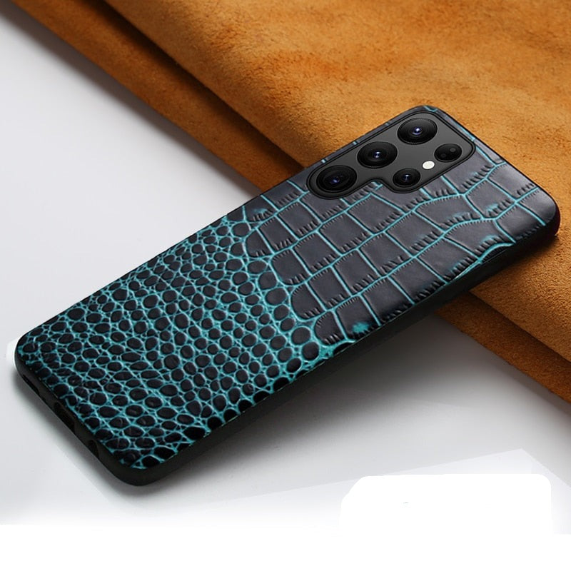 Premium Cowhide Leather Phone Case for Samsung Galaxy – Dual-Tone Design with Raised Edges & Camera Protection | Thomler