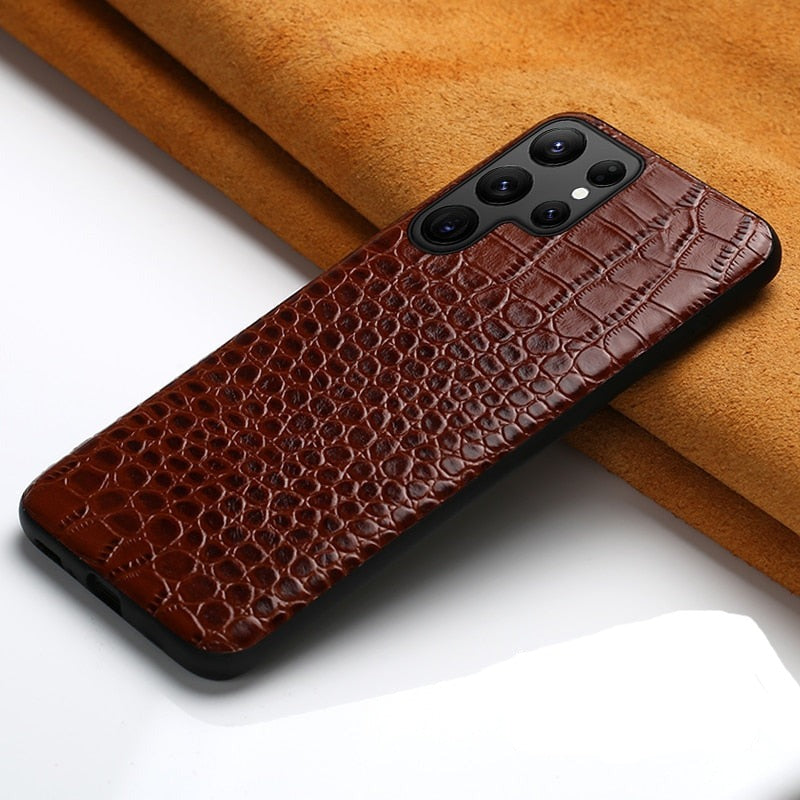Premium Cowhide Leather Phone Case for Samsung Galaxy – Dual-Tone Design with Raised Edges & Camera Protection | Thomler