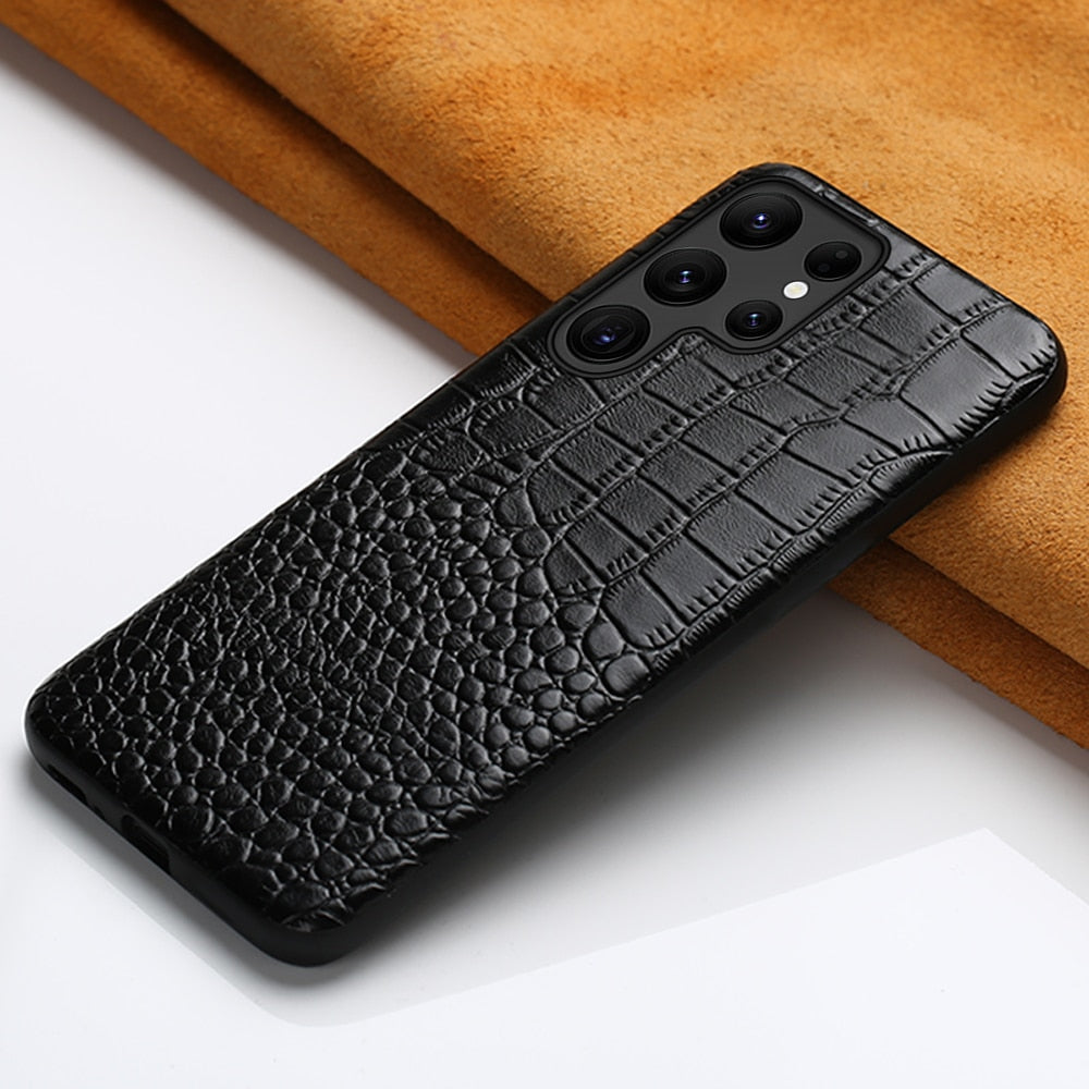 Premium Cowhide Leather Phone Case for Samsung Galaxy – Dual-Tone Design with Raised Edges & Camera Protection | Thomler