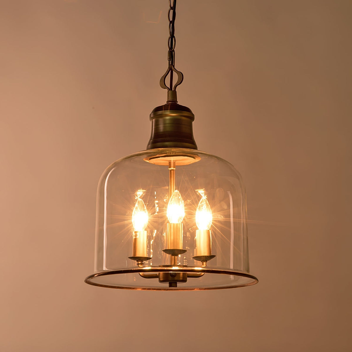 Iron & Glass Drop Chandelier with Metal Chain – Overhead Fixture for Kitchen, Dining, or Entryway | Thomler