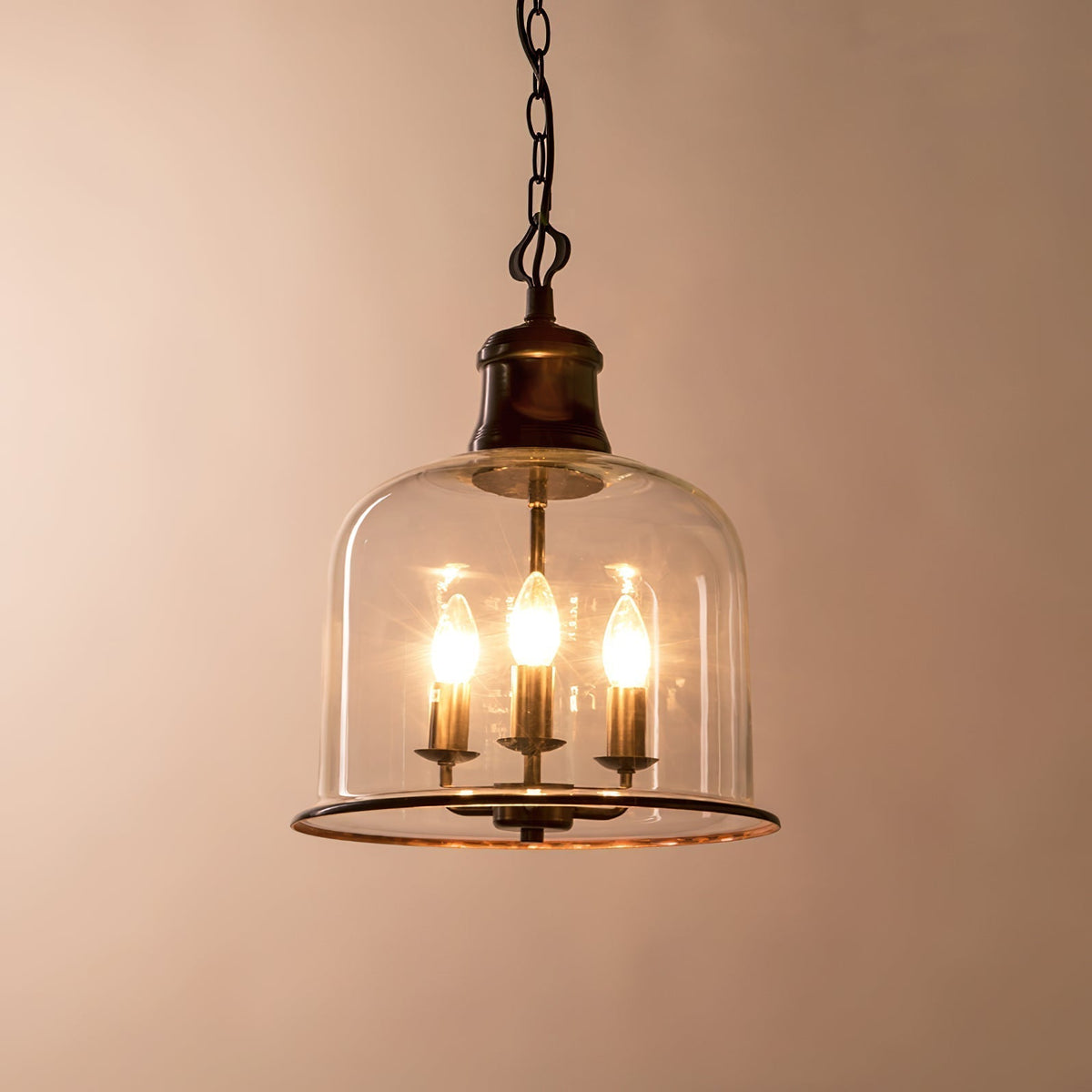 Iron & Glass Drop Chandelier with Metal Chain – Overhead Fixture for Kitchen, Dining, or Entryway | Thomler