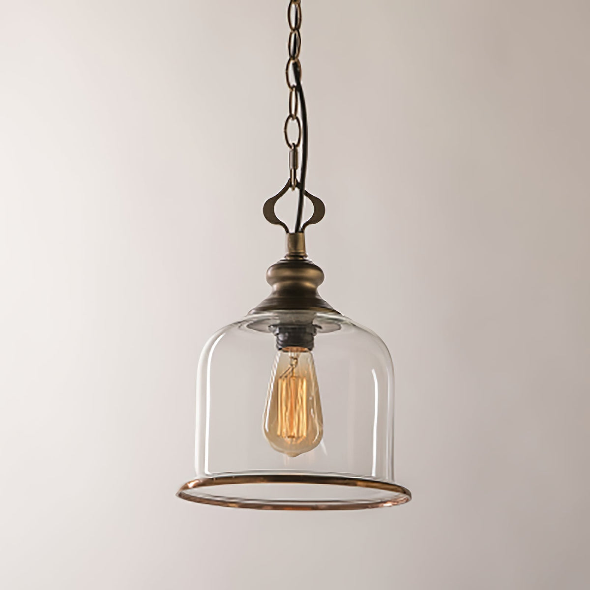 Iron & Glass Drop Chandelier with Metal Chain – Overhead Fixture for Kitchen, Dining, or Entryway | Thomler