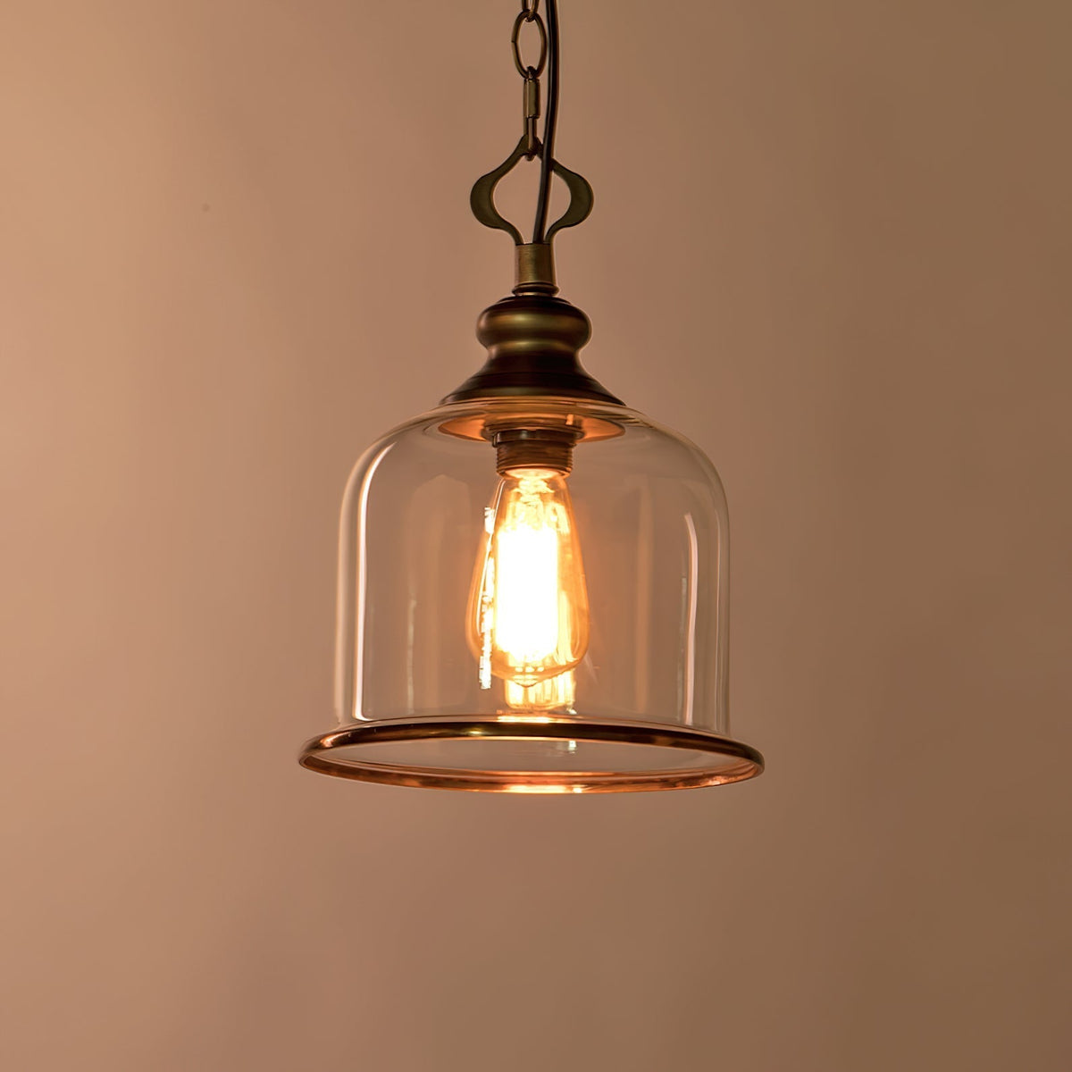Iron & Glass Drop Chandelier with Metal Chain – Overhead Fixture for Kitchen, Dining, or Entryway | Thomler