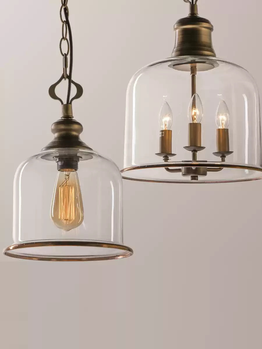 Iron & Glass Drop Chandelier with Metal Chain – Overhead Fixture for Kitchen, Dining, or Entryway | Thomler