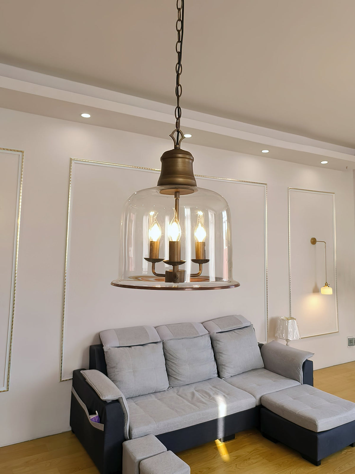Iron & Glass Drop Chandelier with Metal Chain – Overhead Fixture for Kitchen, Dining, or Entryway | Thomler