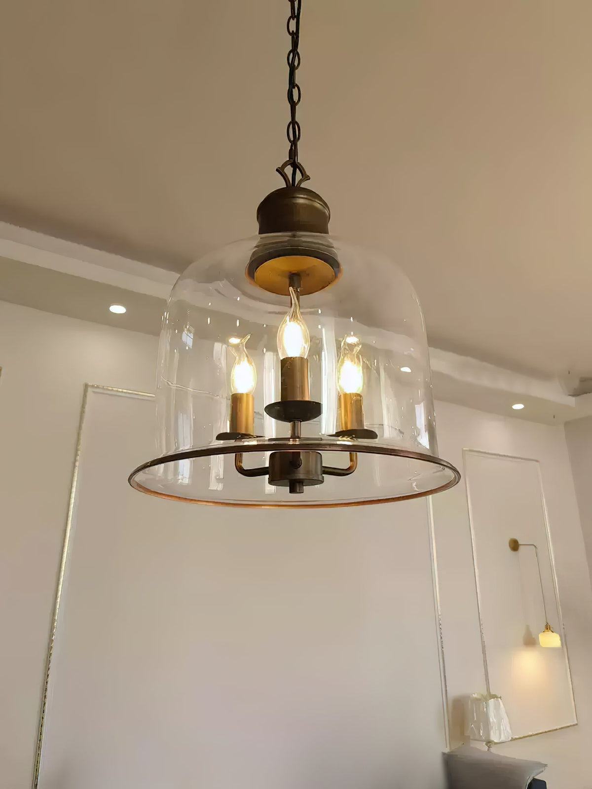 Iron & Glass Drop Chandelier with Metal Chain – Overhead Fixture for Kitchen, Dining, or Entryway | Thomler