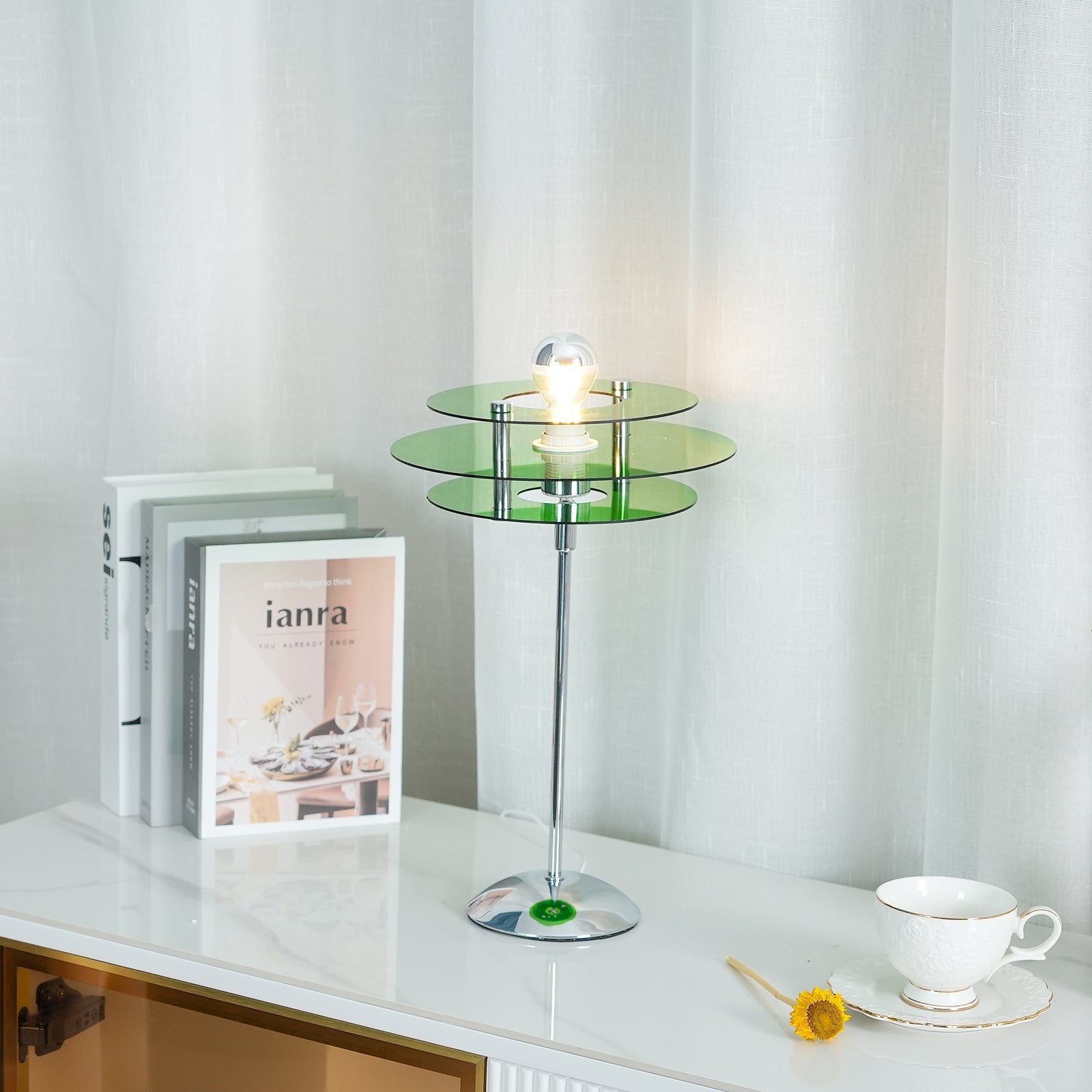 Table Lamp Acrylic 9.1 in Green Modern Desk Bedside LED Lighting Fixture | Thomler