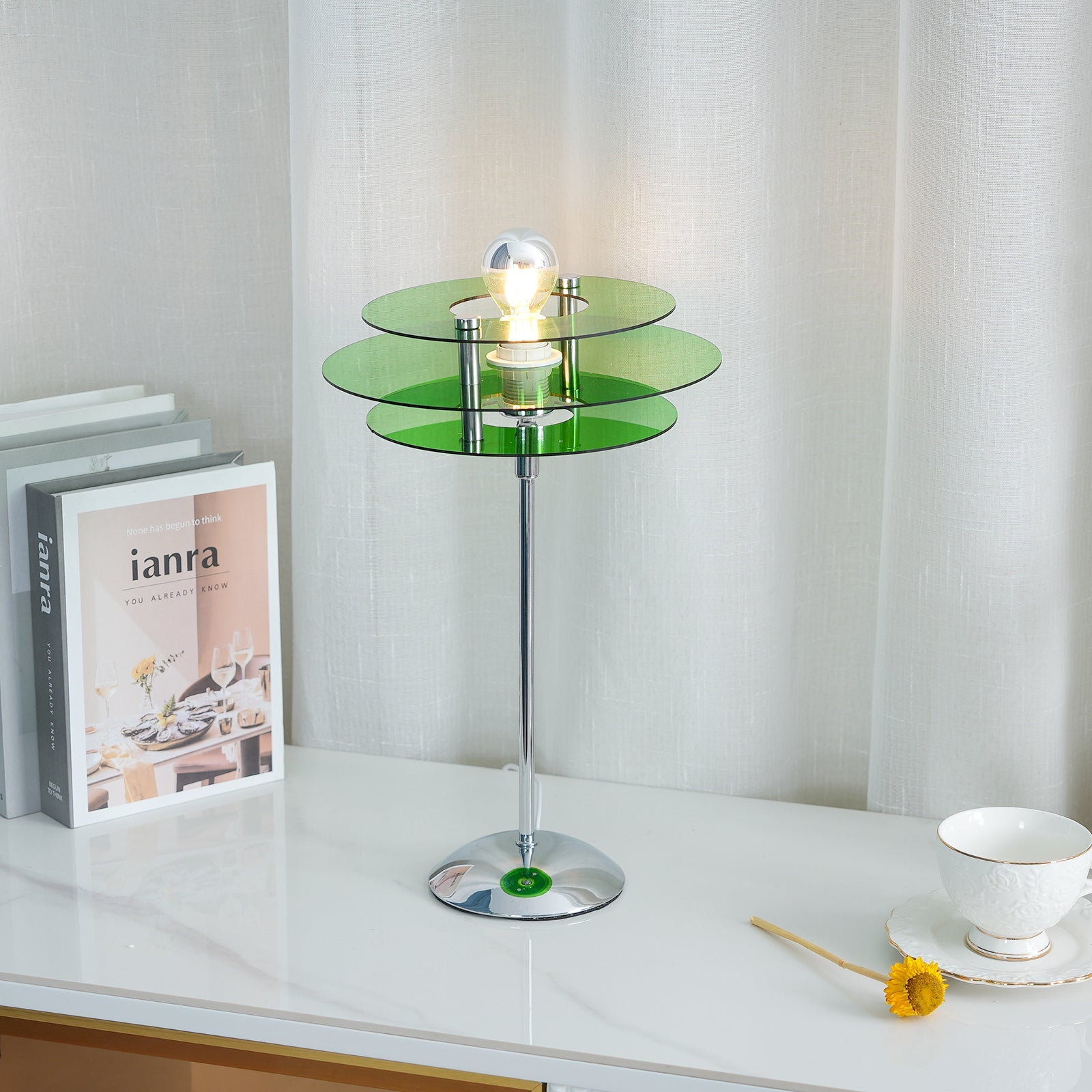 Table Lamp Acrylic 9.1 in Green Modern Desk Bedside LED Lighting Fixture | Thomler