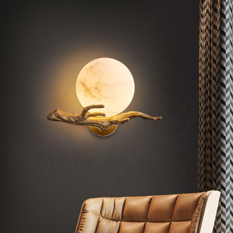 Marble & Brass Wall Sconce LED Light Fixture for Bedroom, Living Room, Hallway – Modern Minimalist Indoor Lighting | Thomler
